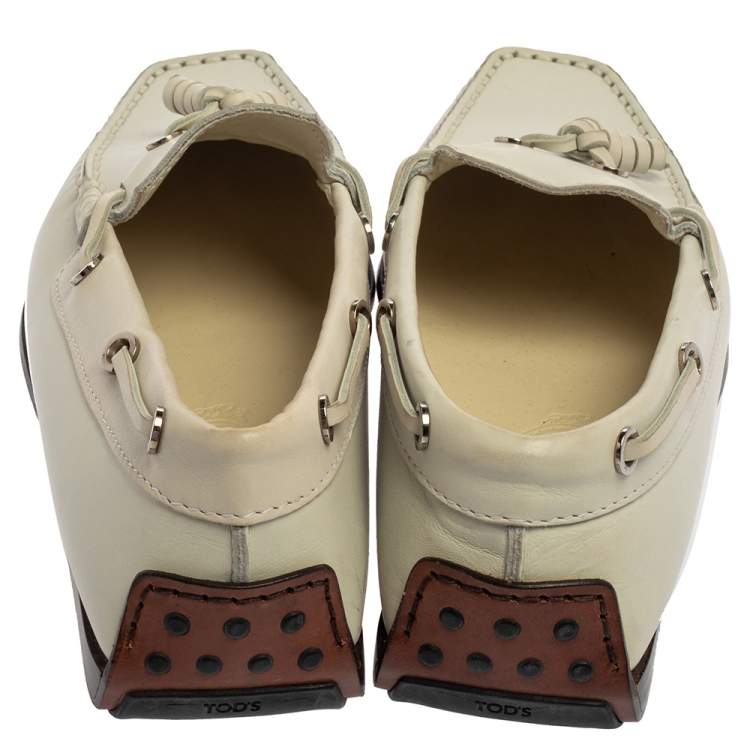 Pre Owned Tod's Off White Leather  Slip On  Loafers Size 40.5