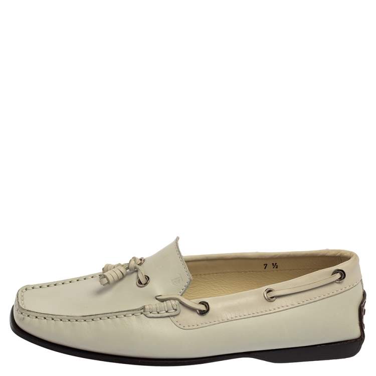 Pre Owned Tod's Off White Leather  Slip On  Loafers Size 40.5
