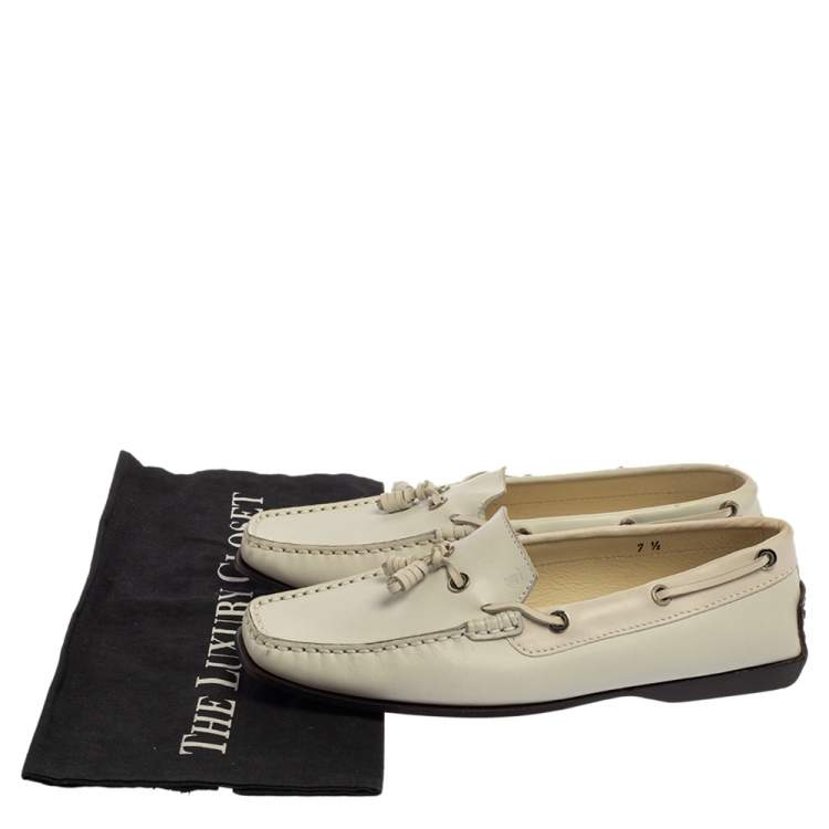 Pre Owned Tod's Off White Leather  Slip On  Loafers Size 40.5