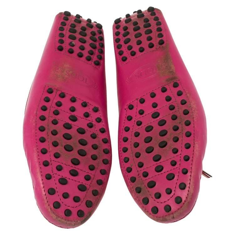 Pre Owned Tod's Pink/Silver Leather Gommini Loafers Size 40