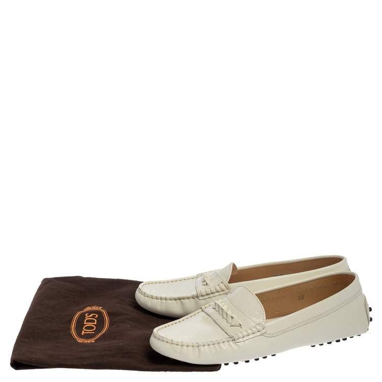 Pre Owned Tod’s White Patent Leather Penny Loafers Size 39