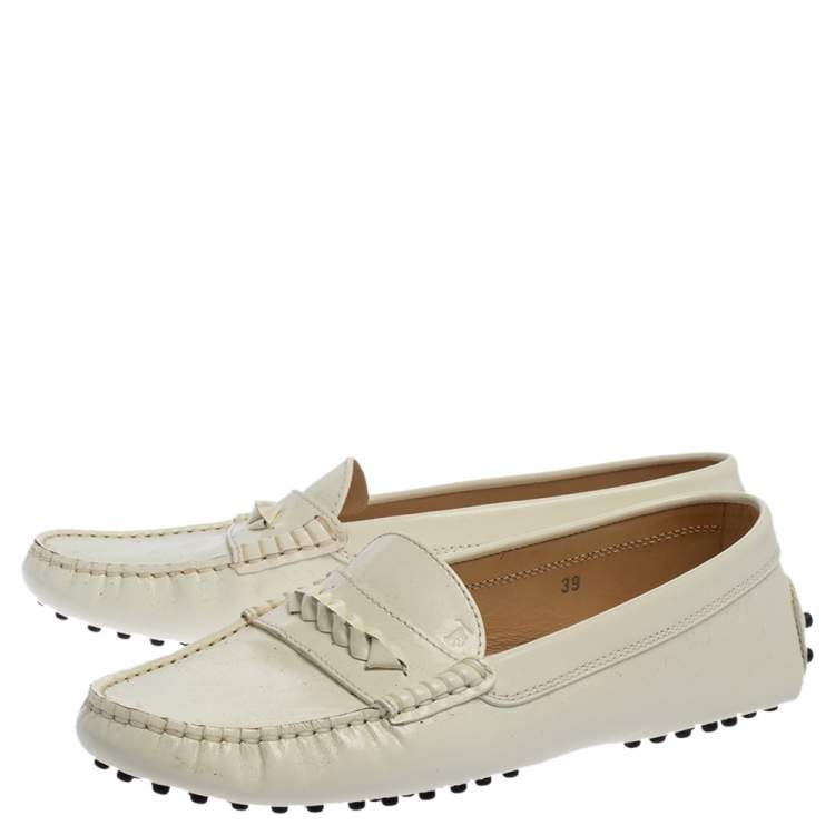 Pre Owned Tod’s White Patent Leather Penny Loafers Size 39