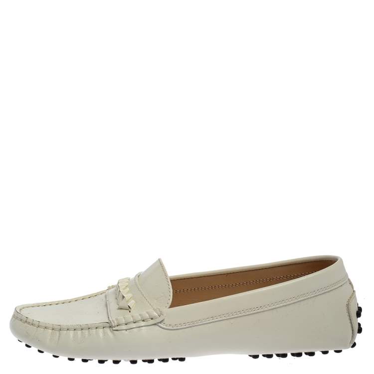 Pre Owned Tod’s White Patent Leather Penny Loafers Size 39