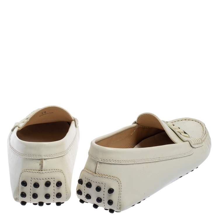 Pre Owned Tod’s White Patent Leather Penny Loafers Size 39