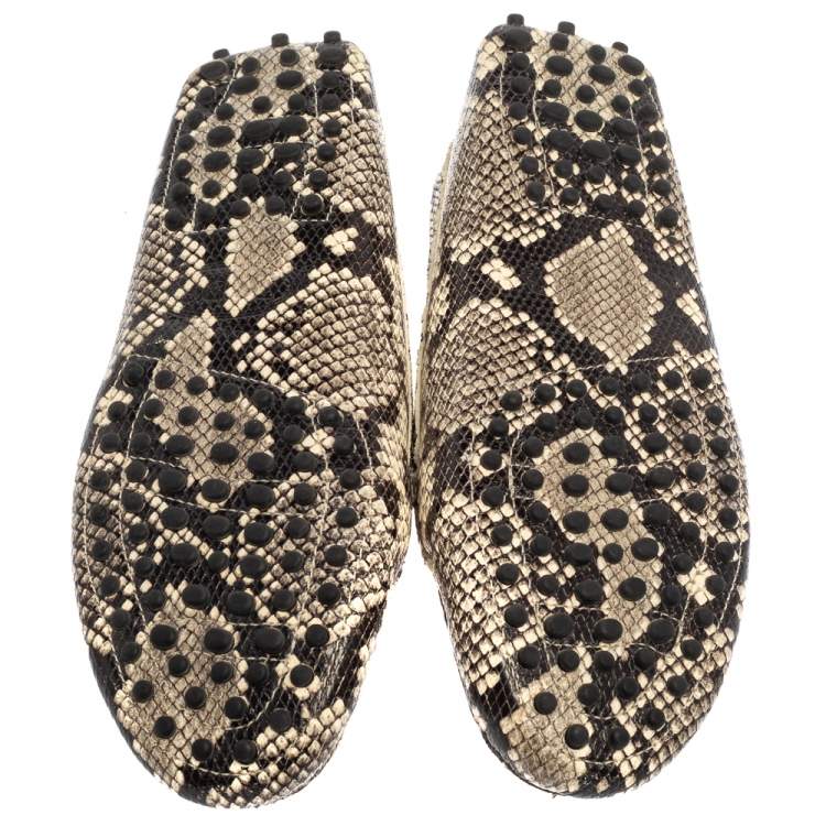 Pre Owned Tod's Grey/Black Python Embossed Leather Slip On Loafers Size 36