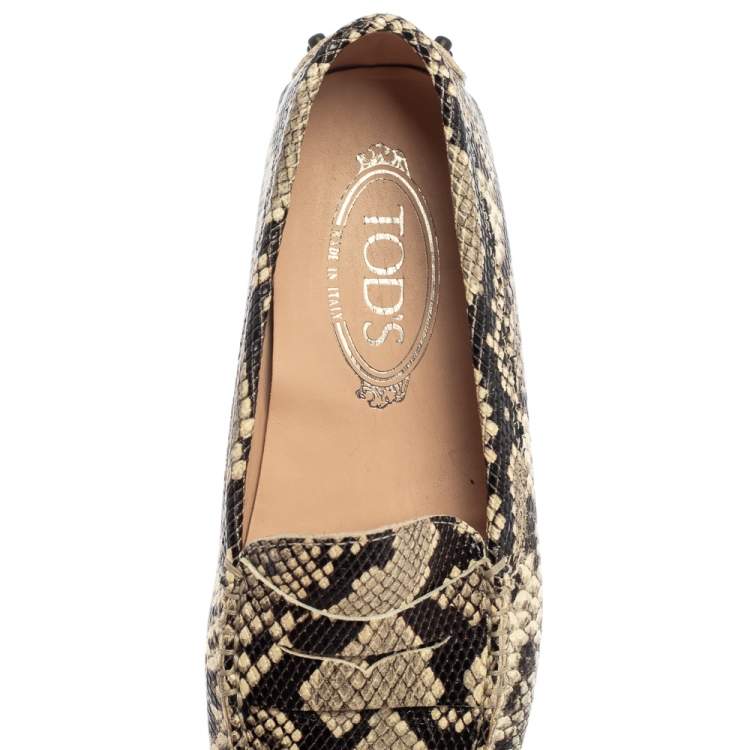 Pre Owned Tod's Grey/Black Python Embossed Leather Slip On Loafers Size 36