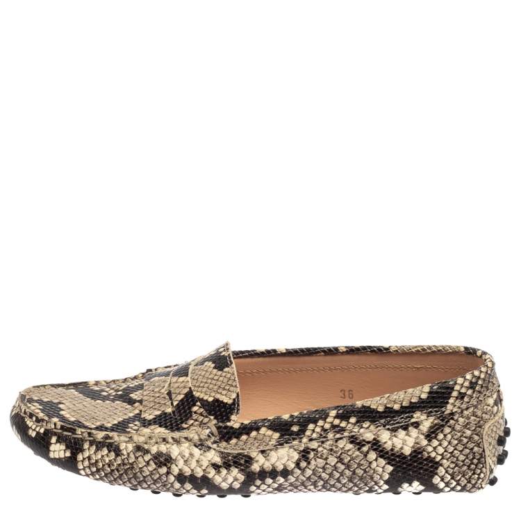Pre Owned Tod's Grey/Black Python Embossed Leather Slip On Loafers Size 36