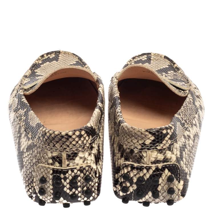 Pre Owned Tod's Grey/Black Python Embossed Leather Slip On Loafers Size 36
