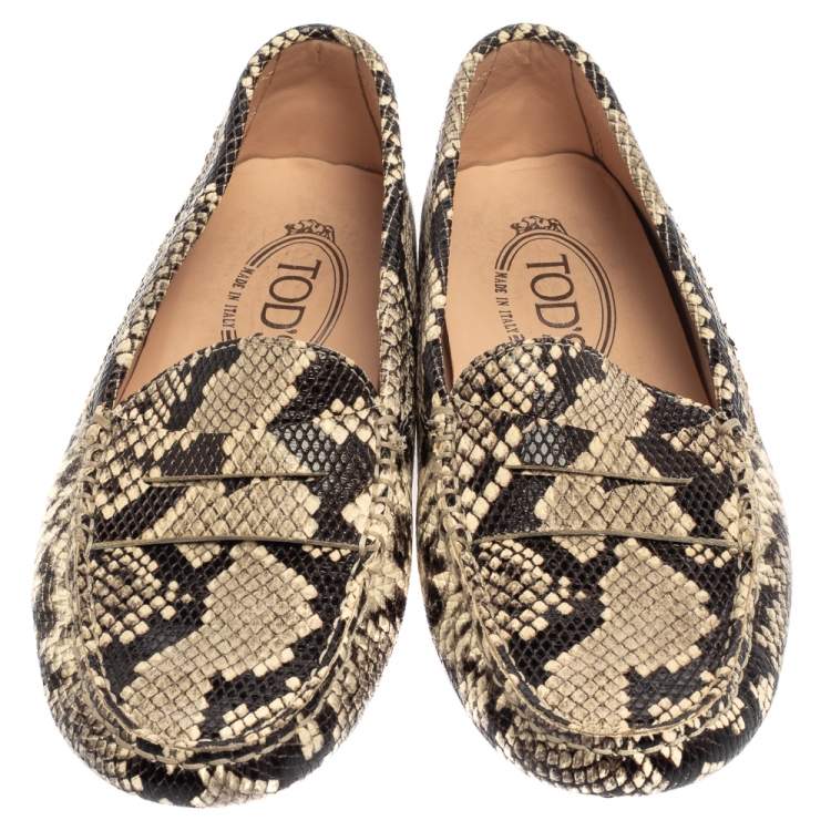 Pre Owned Tod's Grey/Black Python Embossed Leather Slip On Loafers Size 36