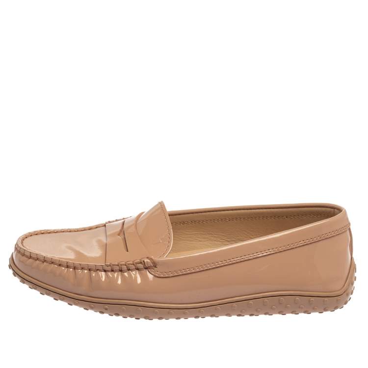 Pre Owned Tod's Pink Patent Leather Slip On Loafers Size 36