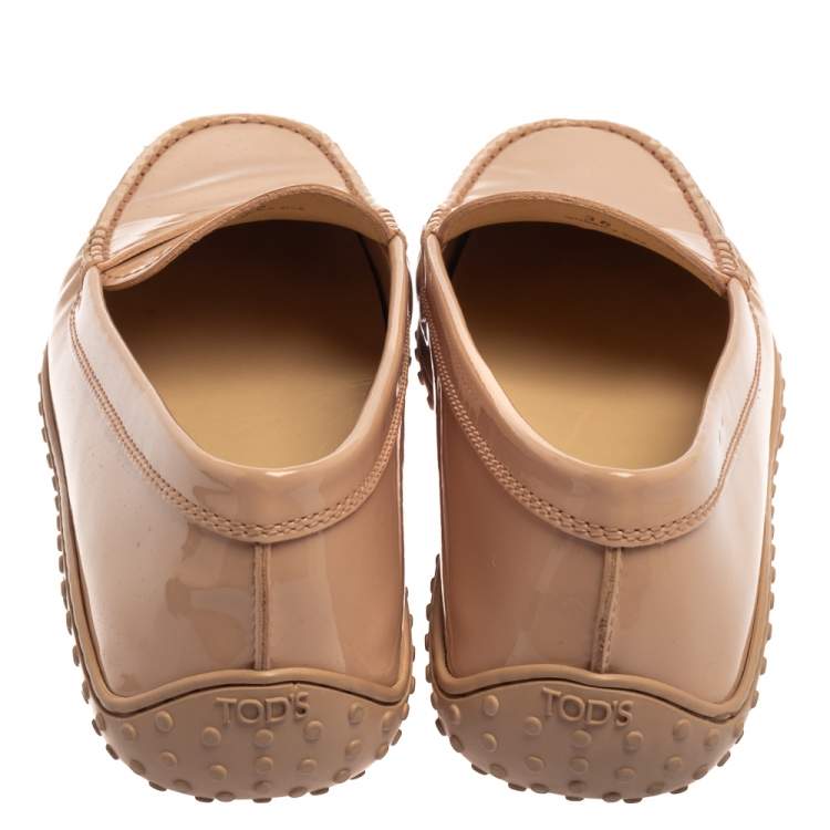 Pre Owned Tod's Pink Patent Leather Slip On Loafers Size 36