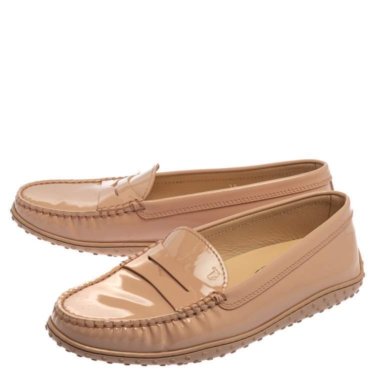 Pre Owned Tod's Pink Patent Leather Slip On Loafers Size 36