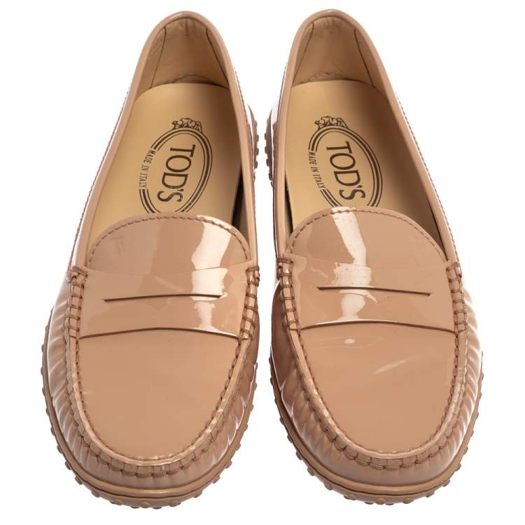 Pre Owned Tod's Pink Patent Leather Slip On Loafers Size 36