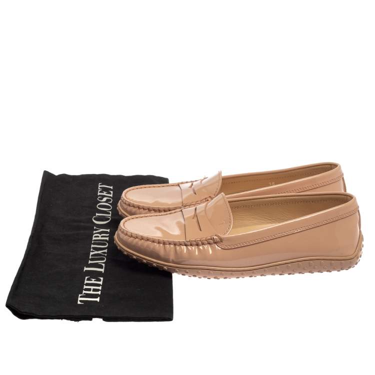 Pre Owned Tod's Pink Patent Leather Slip On Loafers Size 36