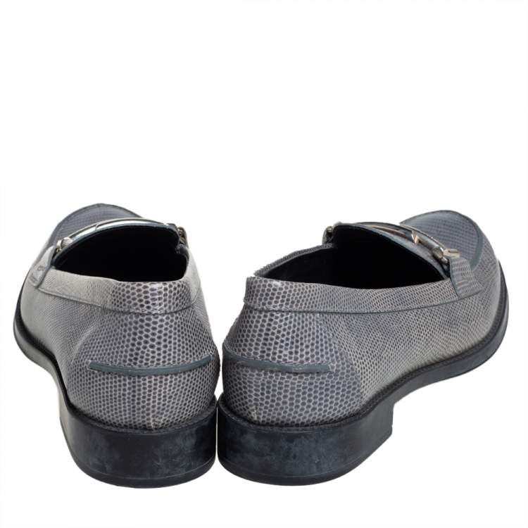 Pre Owned Tod's Grey Lizard Leather Slip On Loafers Size 38