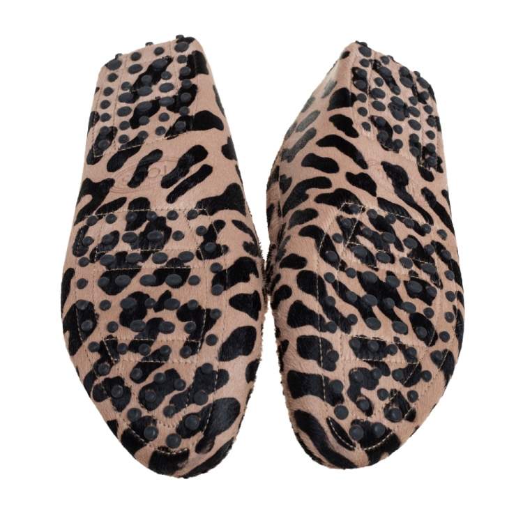 Pre Owned Tod's Beige/Black Leopard Print Calf Hair Penny Loafers Size 40