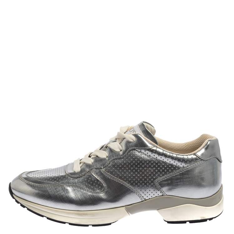 Pre Owned Tod's Silver Perforated Leather Sportivo Active Sneakers Size 38.5