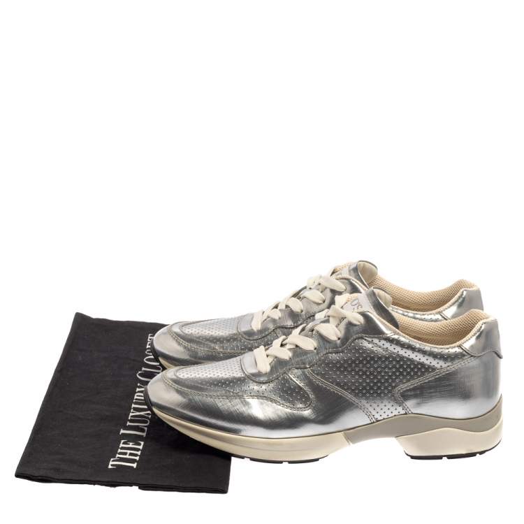 Pre Owned Tod's Silver Perforated Leather Sportivo Active Sneakers Size 38.5