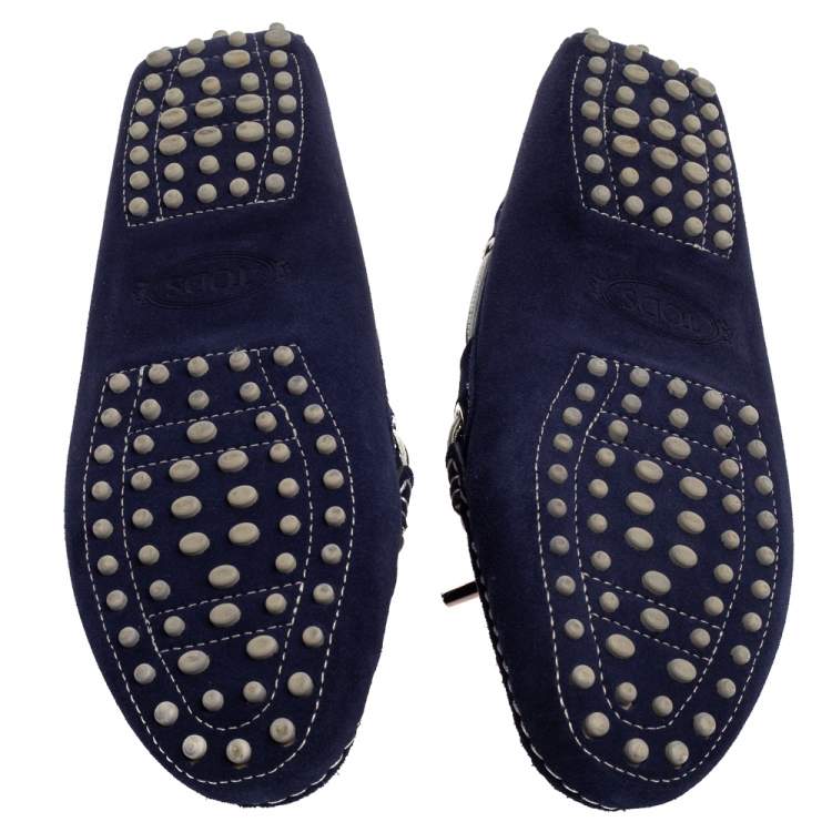 Pre Owned Tod's Blue Suede Bow Detail Slip On Loafers Size 41