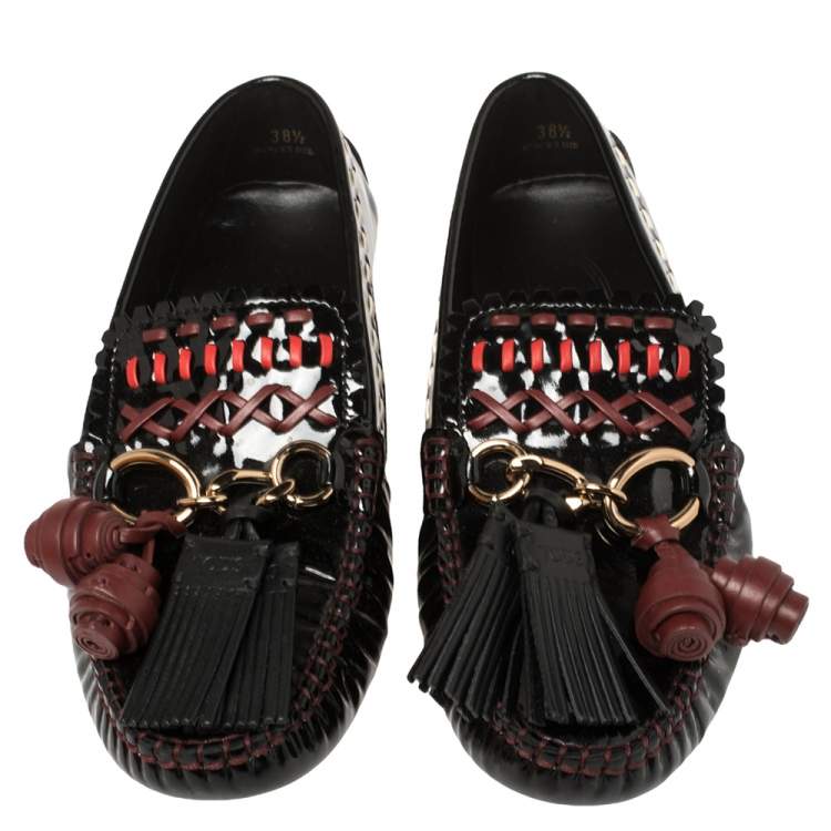 مملوكة مسبقًا Tod's Black Patent Leather Gomma Gyspy Tassel Loafers Size 38.5