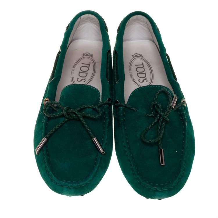 Pre Owned Tod's Green Suede Bow Driving Loafers Size 39