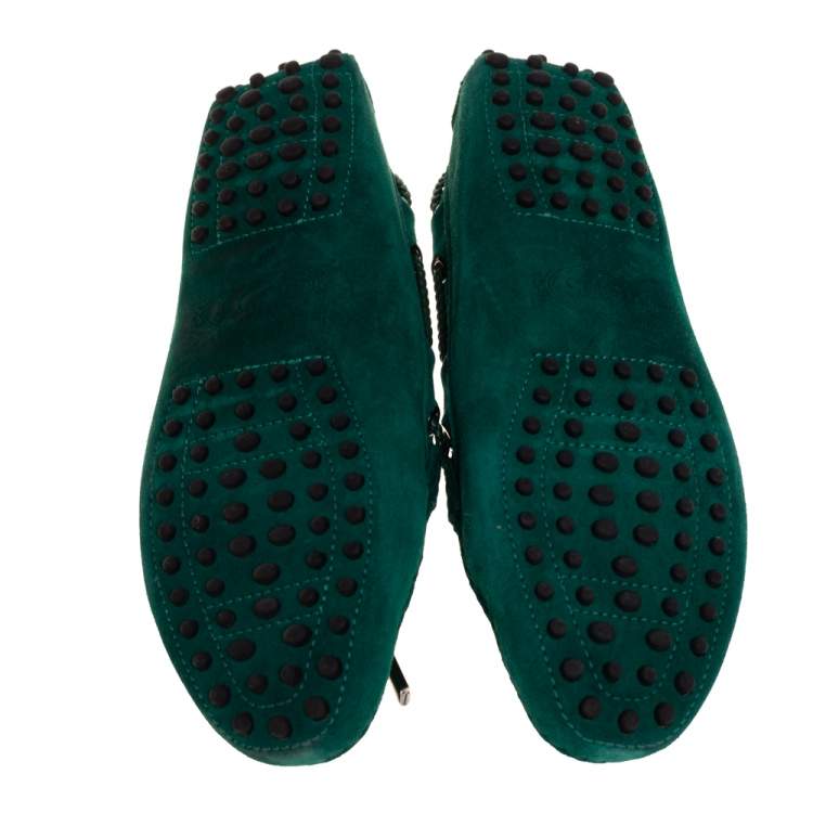 Pre Owned Tod's Green Suede Bow Driving Loafers Size 39