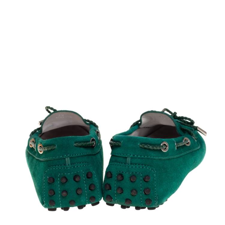 Pre Owned Tod's Green Suede Bow Driving Loafers Size 39