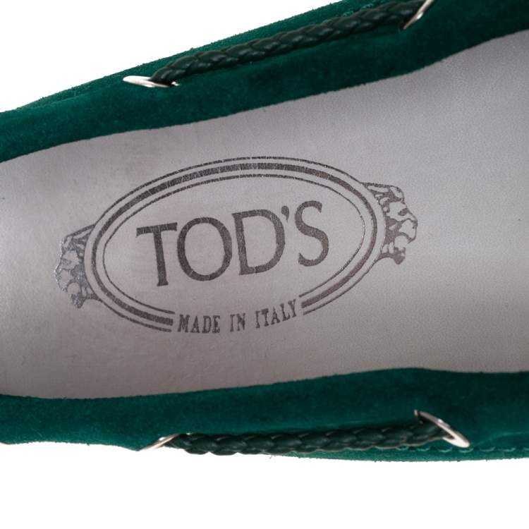Pre Owned Tod's Green Suede Bow Driving Loafers Size 39
