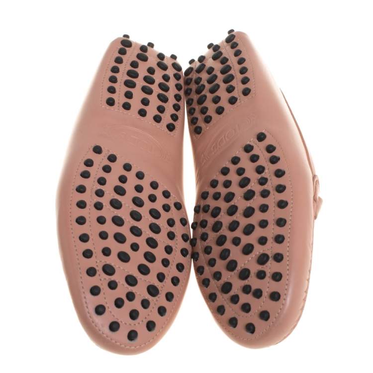 Pre Owned Tod's Pink Leather Gommino Driving Loafers Size 37
