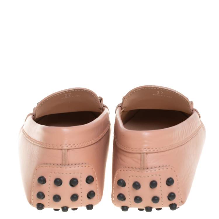 Pre Owned Tod's Pink Leather Gommino Driving Loafers Size 37