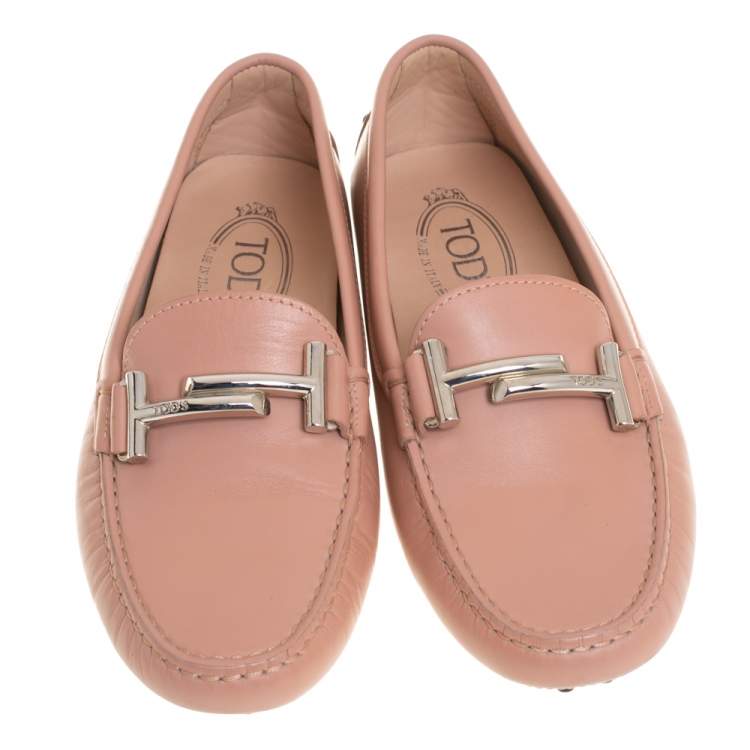 Pre Owned Tod's Pink Leather Gommino Driving Loafers Size 37
