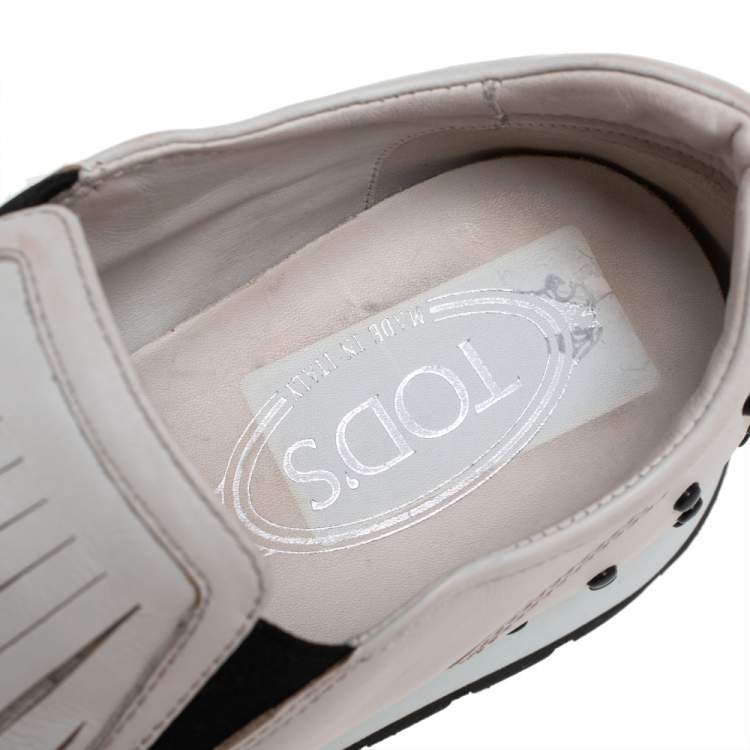 Pre Owned Tod's Off White Leather Sportivo Fringed Slip On Sneakers Size 39
