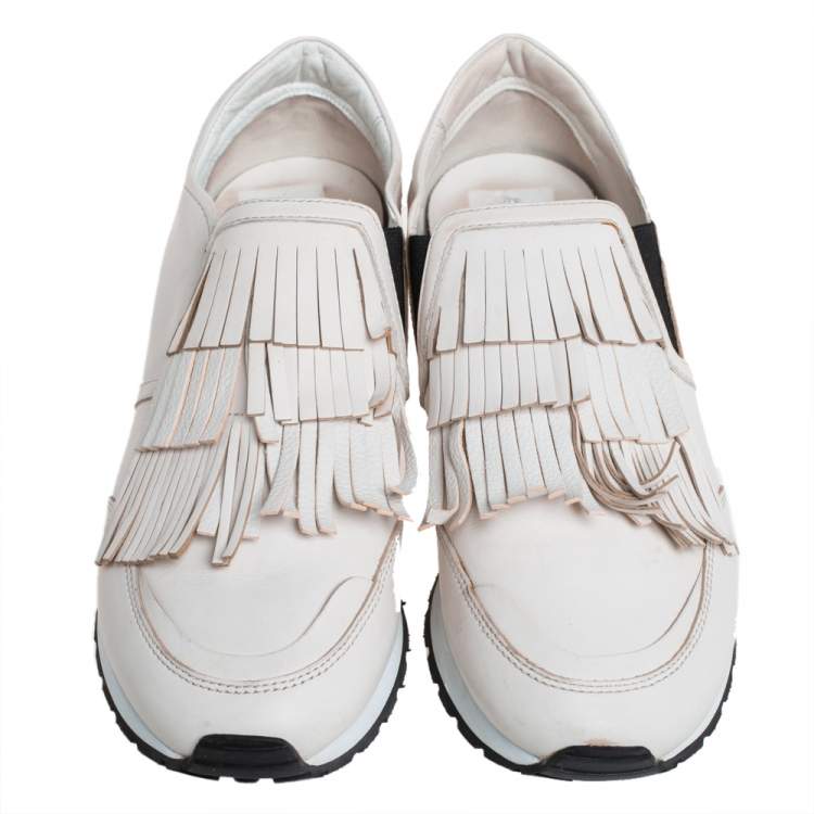 Pre Owned Tod's Off White Leather Sportivo Fringed Slip On Sneakers Size 39