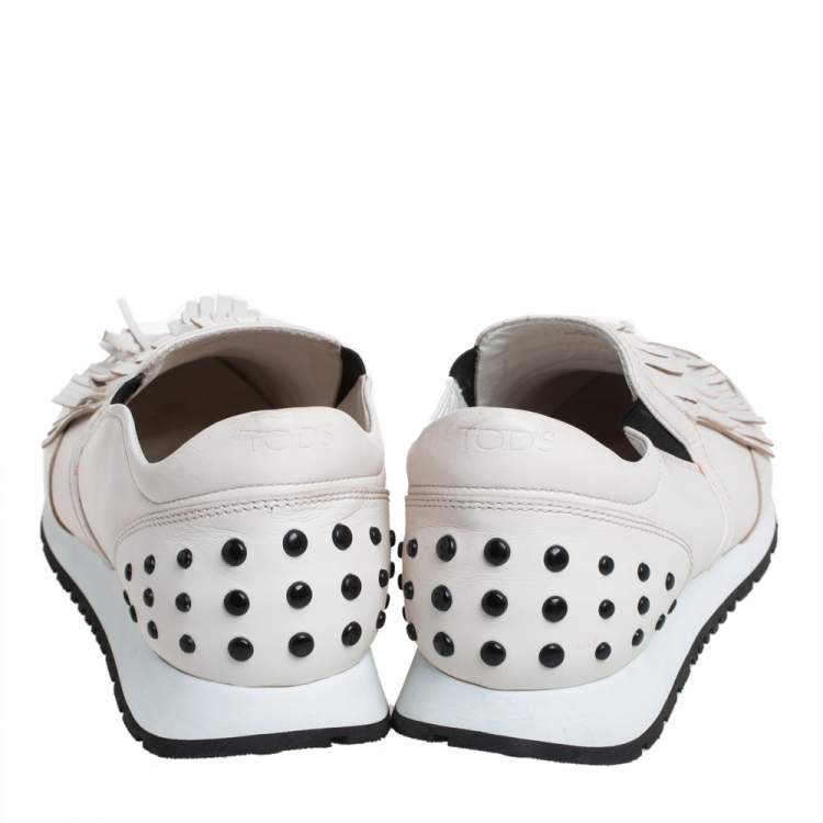 Pre Owned Tod's Off White Leather Sportivo Fringed Slip On Sneakers Size 39