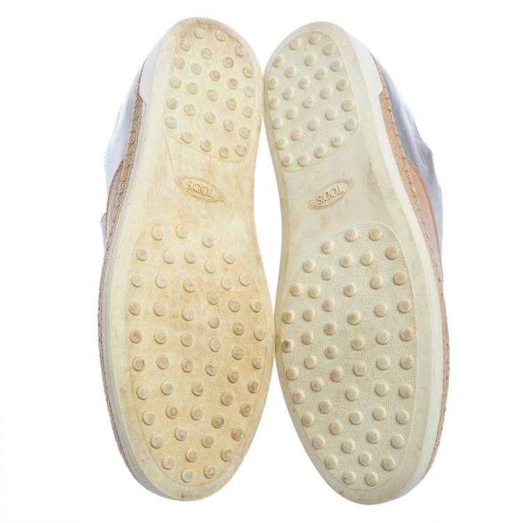Pre Owned Tod's Beige/Silver Leather Francesina Slip On Espadrille Sneakers Size 38.5
