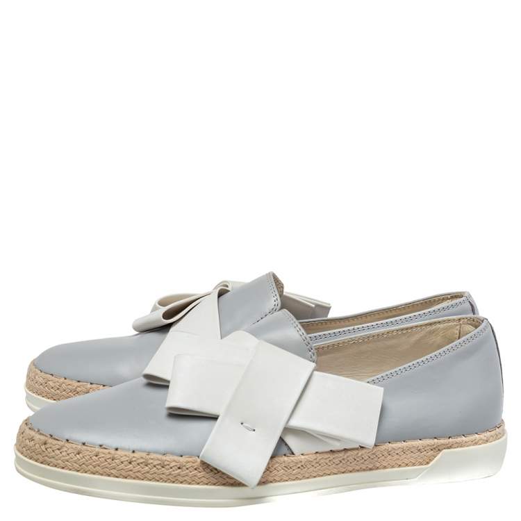 Pre Owned Tod's Grey Leather Francesina Espadrille Slip On Sneakers Size 36.5