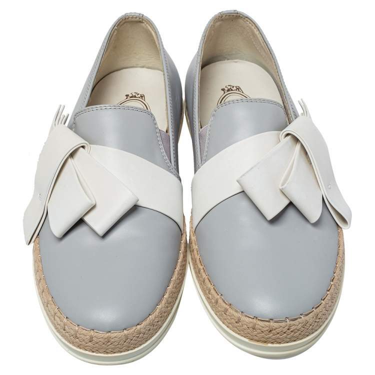 Pre Owned Tod's Grey Leather Francesina Espadrille Slip On Sneakers Size 36.5