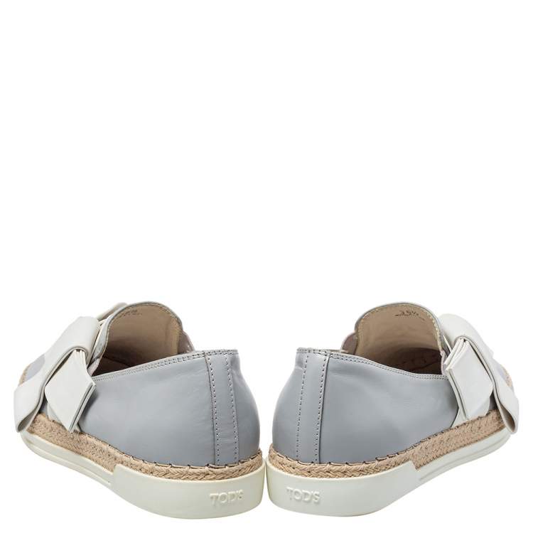 Pre Owned Tod's Grey Leather Francesina Espadrille Slip On Sneakers Size 36.5