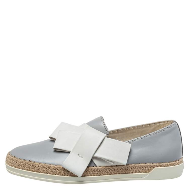 Pre Owned Tod's Grey Leather Francesina Espadrille Slip On Sneakers Size 36.5