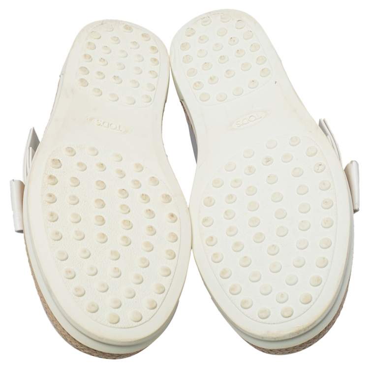 Pre Owned Tod's Grey Leather Francesina Espadrille Slip On Sneakers Size 36.5