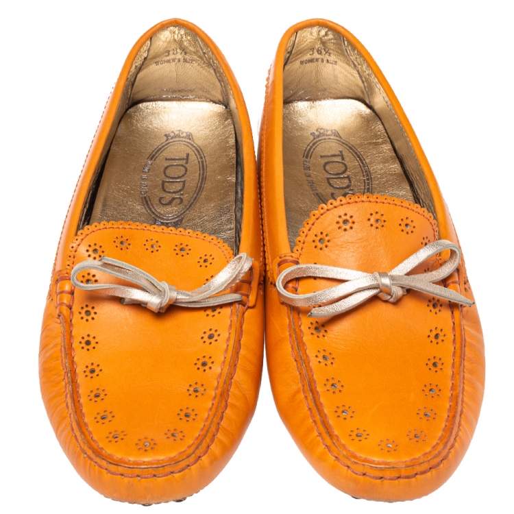 مملوكة مسبقًا Tod's Orenge Leather Penny Loafers Size 38.5