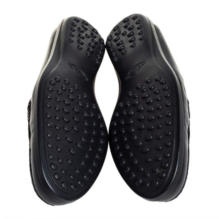 Pre Owned Tod's Black Leather Penny Slip On Loafers Size 38.5