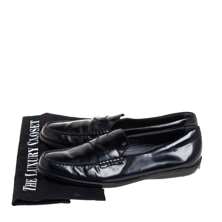 Pre Owned Tod's Black Leather Penny Slip On Loafers Size 38.5
