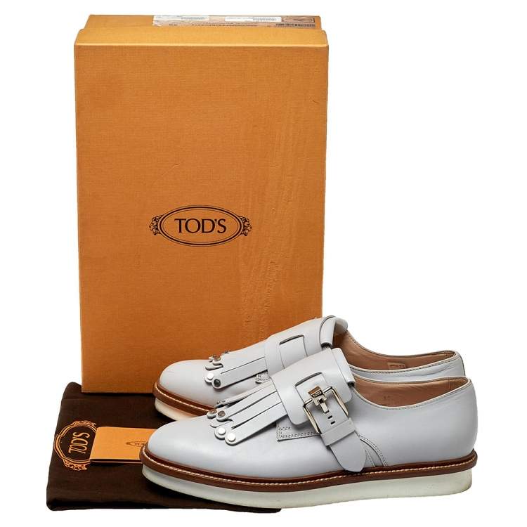 Pre Owned Tod's Grey Leather Studded Fringed Monk Strap Oxfords Size 38