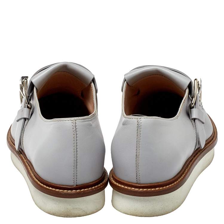 Pre Owned Tod's Grey Leather Studded Fringed Monk Strap Oxfords Size 38