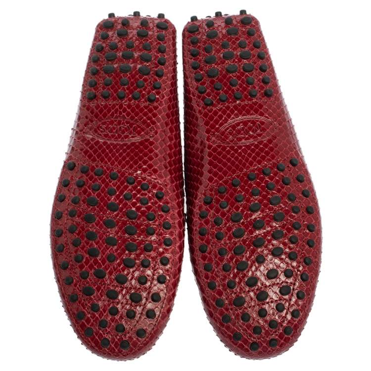 Pre Owned Tod's Red Python Double T Slip On Loafers Size 38.5