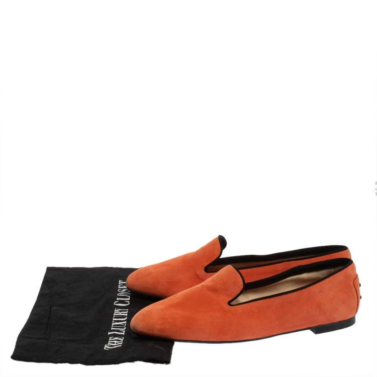 Pre Owned Tod's Orange Suede Smoking Slippers Size 41