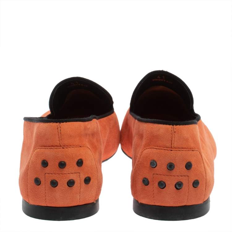 Pre Owned Tod's Orange Suede Smoking Slippers Size 41