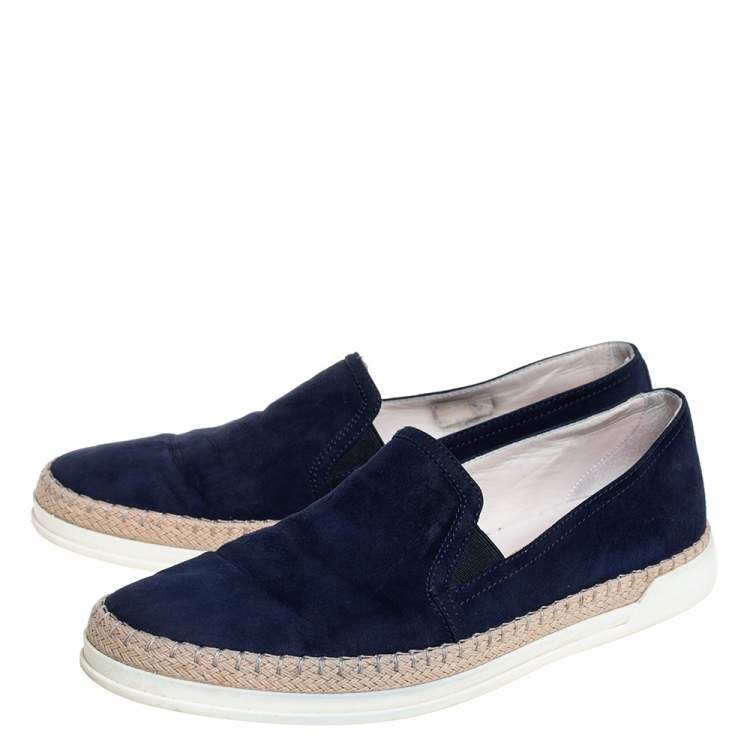 Pre Owned Tod's Navy Blue Suede Espadrille Slip On Sneakers Size 39.5