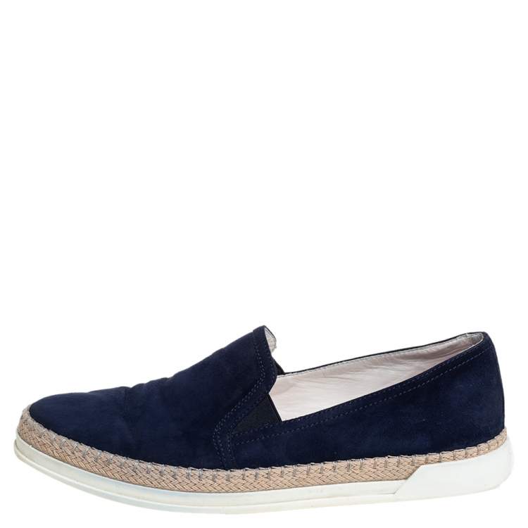 Pre Owned Tod's Navy Blue Suede Espadrille Slip On Sneakers Size 39.5